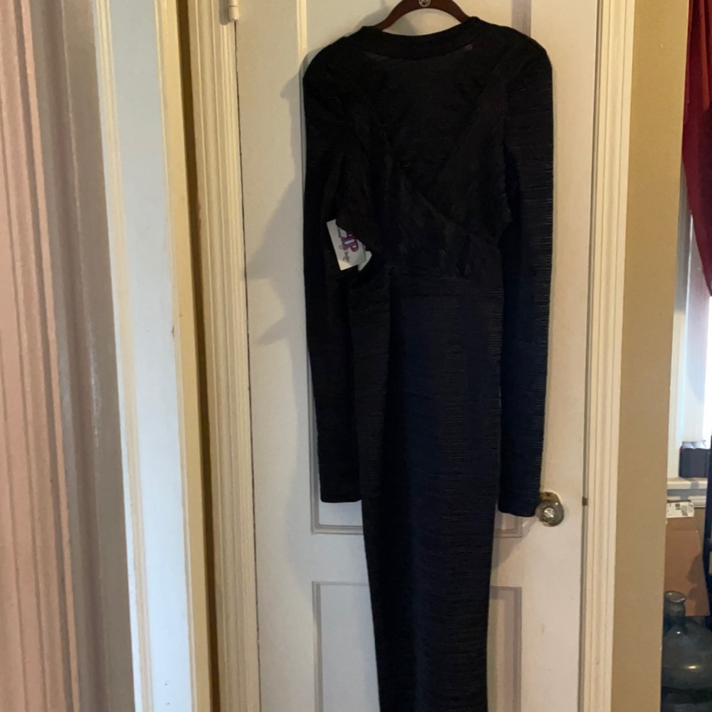 Black long sleeve dress, long length